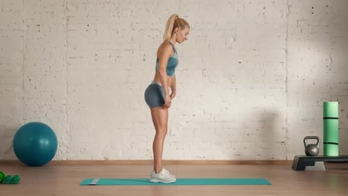 Healthcare and Wellness Advertisement Concept Athletic Woman Fitness Coach Doing Classic Push Up