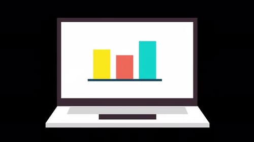 Flat Design Laptop Animation with Dynamic Bar Chart