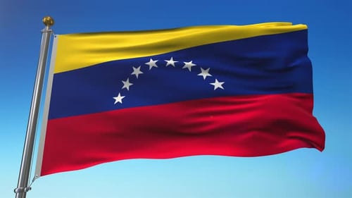 Realistic Venezuela Flag Waving in Blue Sky