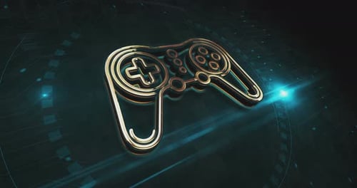 Concepto digital 3D con el símbolo del mando y el joystick