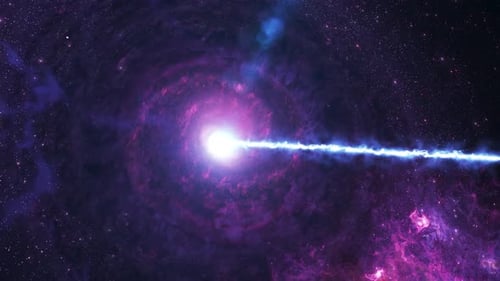 Pulsar Star Energy Beam in Vibrant Cosmic Nebula