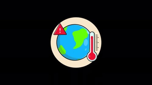 Globe with Thermometer and Danger Sign. High Temperature Concept Animation Video - Transparent