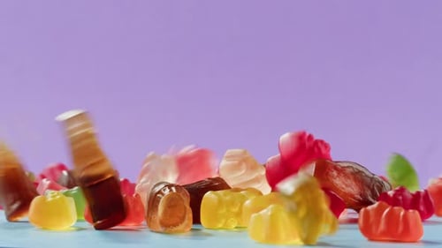 Jelly Marmalade Cola Bottle Bear Falling Down Close Up Confiture Bean Candy Jujube Marmalade Bears