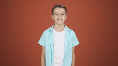 Boy winking at camera.