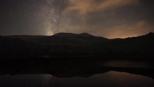 Night time lapse of the movement of the stars and the Milky Way over the Moncayo mountain, with ref