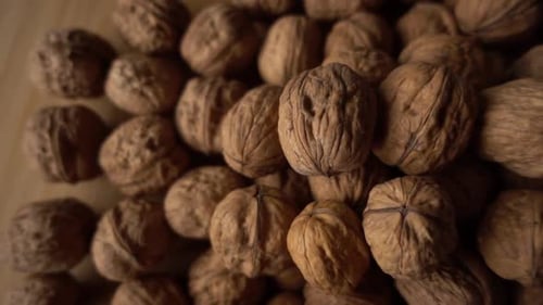 Close Up of Pile of Walnuts on Wood