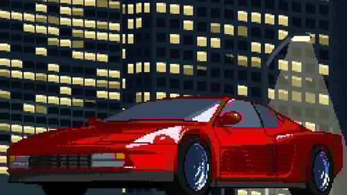 Pixel Art Red Sports Car In Night City