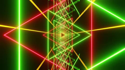 Amazing Green And Red Vj Loop Background With Rotated Triangles And Mirrored Floor