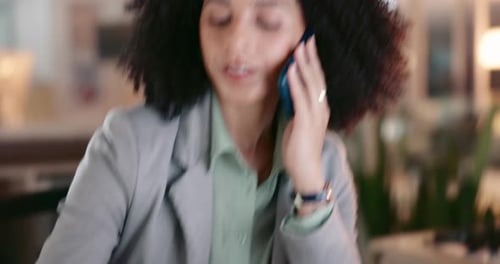 Writing, phone call and schedule with business woman in office for agenda, planning and networking