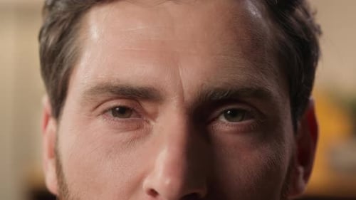 Close Up Human Eyes Caucasian Man Male Guy Face Part Details Open Eye Dark Eyeball Vision Eyelid