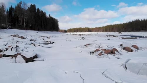 Frozen river in springtime.
