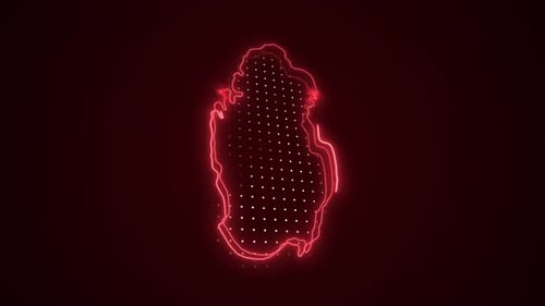 Neon Map Outline of Qatar with Dot Grid Animation