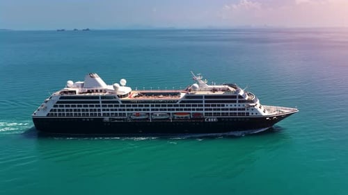 Cruise ship sailing across The Mediterranean sea - Aerial footage.