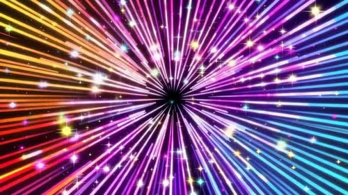 Lebendige radiale Regenbogenlichtstrahlen und funkelnde Sterne