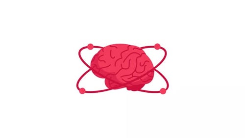 Animated Brain with Orbiting Elements Flat Design