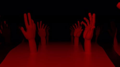 Rising Red Hands: bucle 3D de terror abstracto oscuro