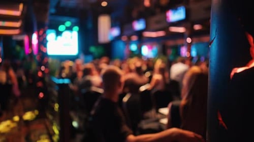 Blurred Crowd in a Nighttime Event Space