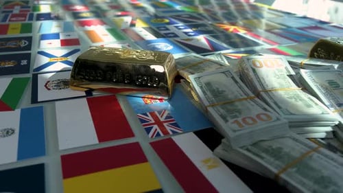 Gold and Money on Flags of Countries