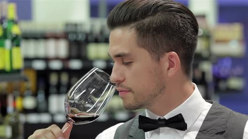 Young Adult Tasting Red Wine Professionally Indoors
