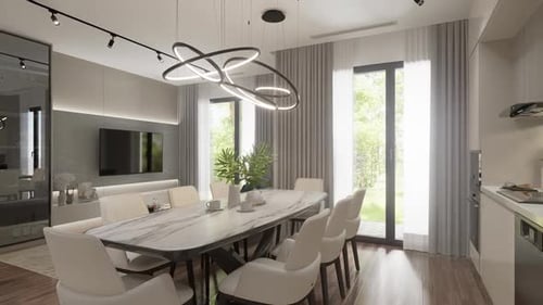 3D-rendering. The camera flies over a modern studio apartment.