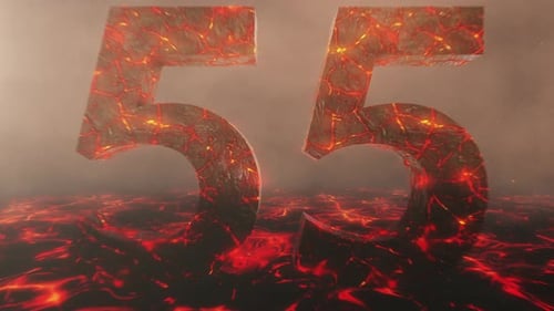 Lava Themed Hot Burning Number 55 Over a Volcanic Molten River