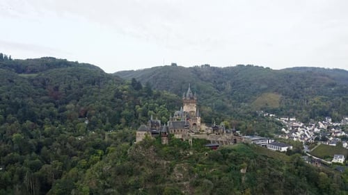 Aerial view of Reichsburg Cochem castle, Germany.