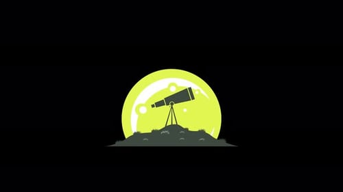 Flat Design Telescope Animation with Stylized Moon