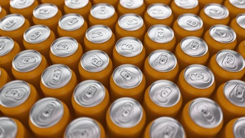 Endless Grid of Orange Beverage Cans Moving Background