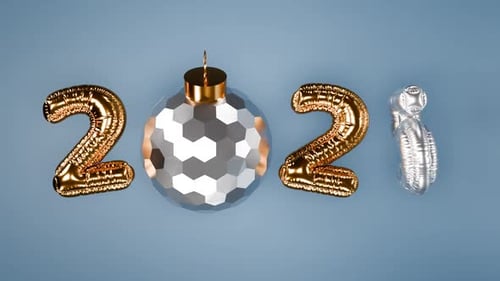 Animated New Year's Disco Ball and Metallic Number Balloons
