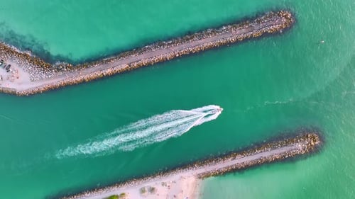 Aerial Seascape with Venice South and Nokomis North Jetty in Sarasota County USA Many Tourists