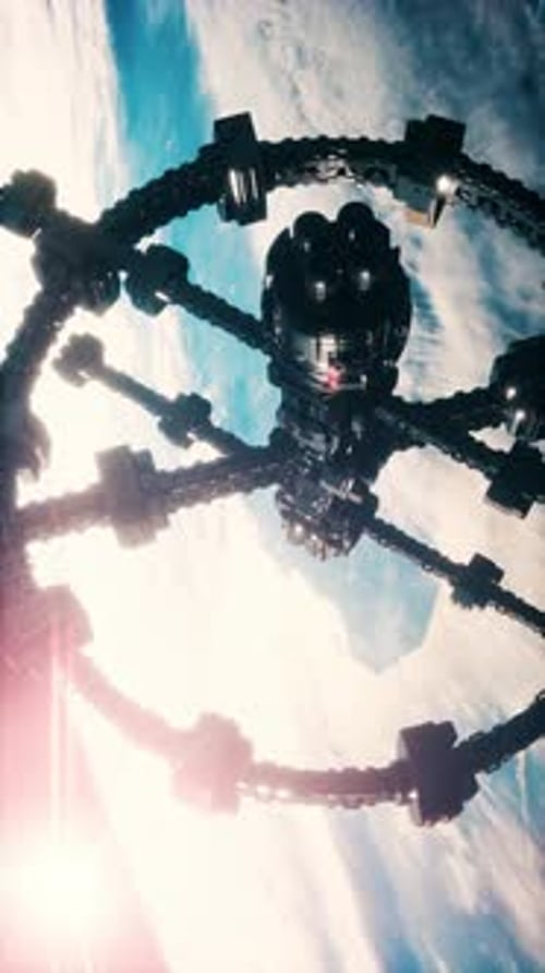 Highly Detailed Huge Spaceship Approaching to the Earth Vertical