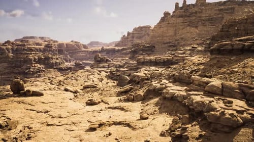 Slow Zoom Out of Arid Desert Canyon Landscape