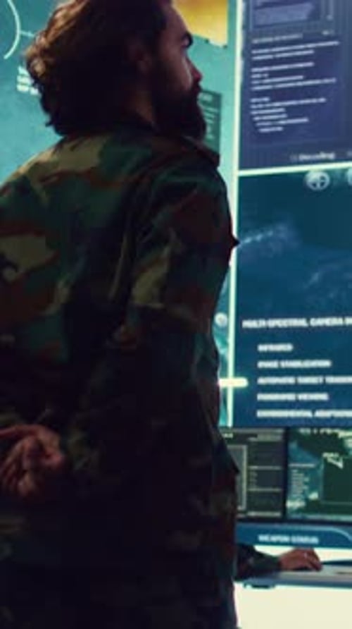 Vertical Video Colonel Overseeing Special Operation to Gather Intelligence in Control Center