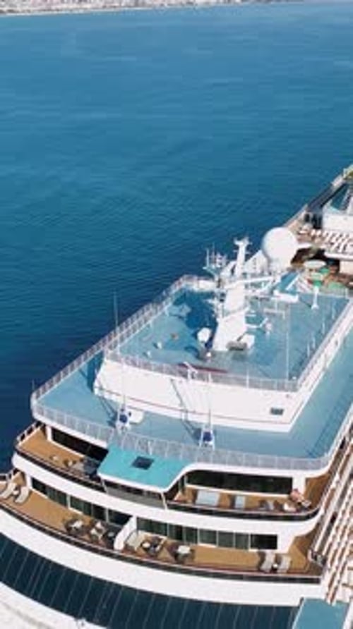 Vertical Video Big White Cruise Ship is Standing in the Port