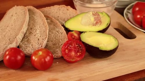 Avocado Toast Ingredients on a Wooden Cutting Board