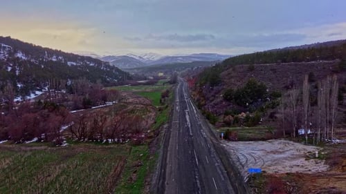 Winter Mountain Road Aerial View