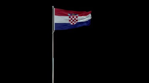 Realistic Waving Croatian Flag on Flagpole