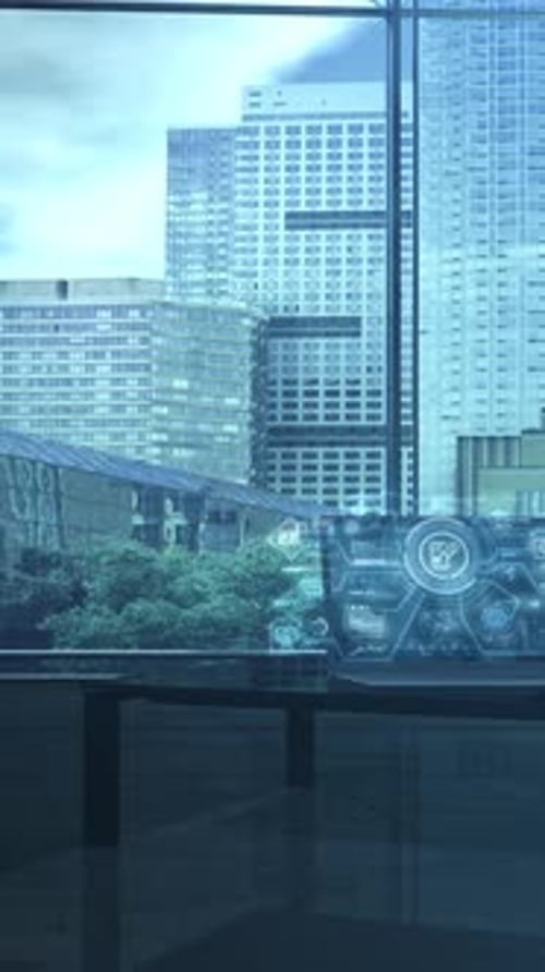 Economic Infographics of a Digital Phone on a Laptop Screen in an Office