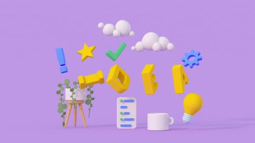 Concept of creative thinking and innovation idea with lightbulb. Minimal cartoon style 3D render