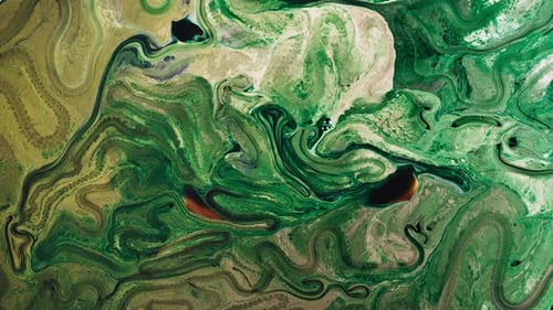 Abstract Fluid Art: Swirling Green, Brown, and White Hues