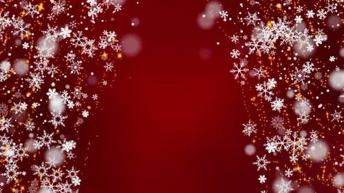 Festive Christmas Animated Red Seamless Loop Background with Snowflakes and Sparkling Lights Perfect