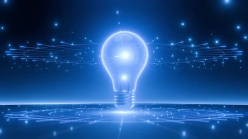 Glowing Digital Lightbulb with Network Connection Animation