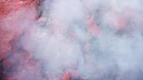 Geothermal Area in Iceland Natural Hot Spring and Red Minerals Rocks Boiling Clear Water in Sulfur