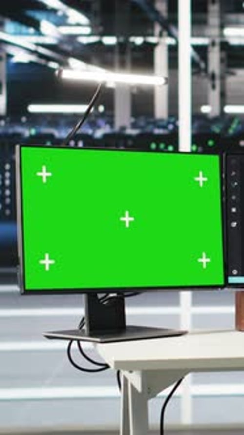 Vertical Video Data Center Admin in Wheelchair Using AI Node Tree Software on Green Screen PC