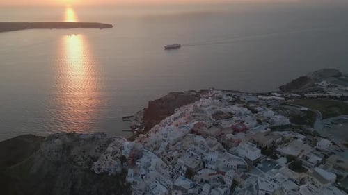 Aerial View of Seaside Village at Sunset