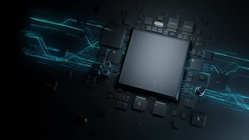 Futuristic Circuit Board with Glowing Data Lines Animation