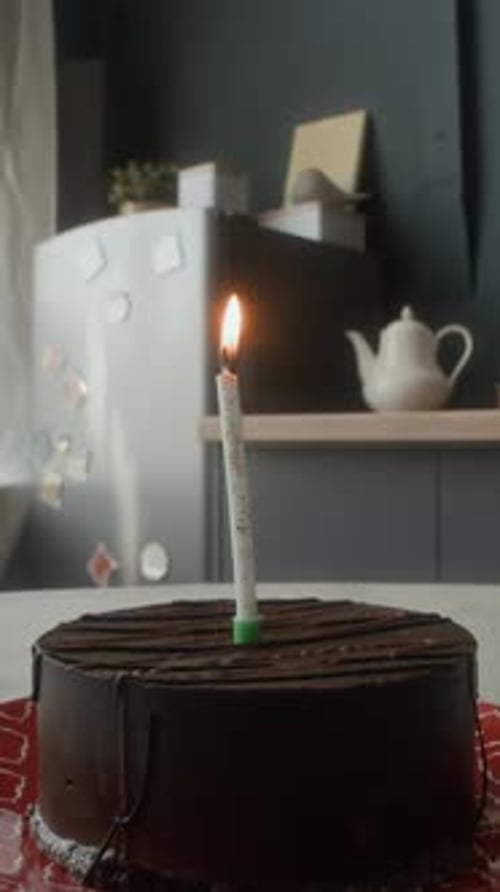Candle Blown Out on Chocolate Birthday Cake