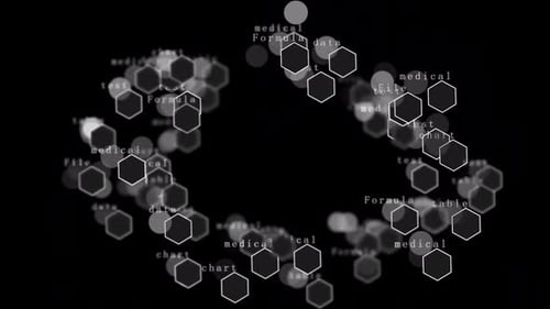 Looped Transparent Overlay with Black and White Hexagons and Chemical Formulas