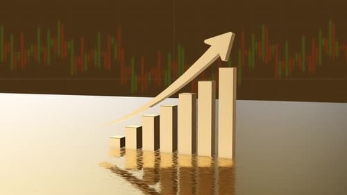 Golden Bar Chart Growth Animation with Candlestick Background