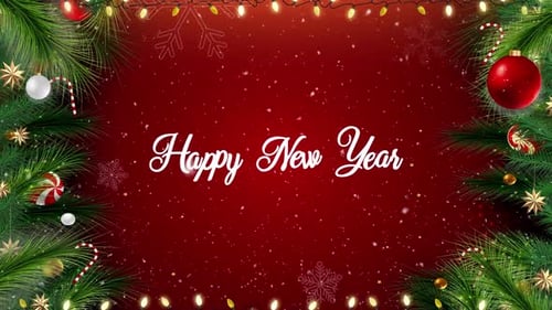 Happy New Year Festive Greeting with Decorative Christmas Frame
